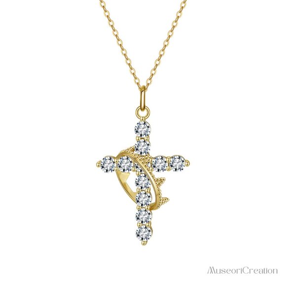 Y2K Spinning Crown Cross Necklace, Rotatable 925 Silver Cross Halo Necklace - Picture 7 of 8